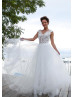 Ivory Lace Tulle Sheer Bodice V Back Long Wedding Dress